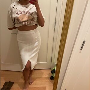 White midi skirt with slit
